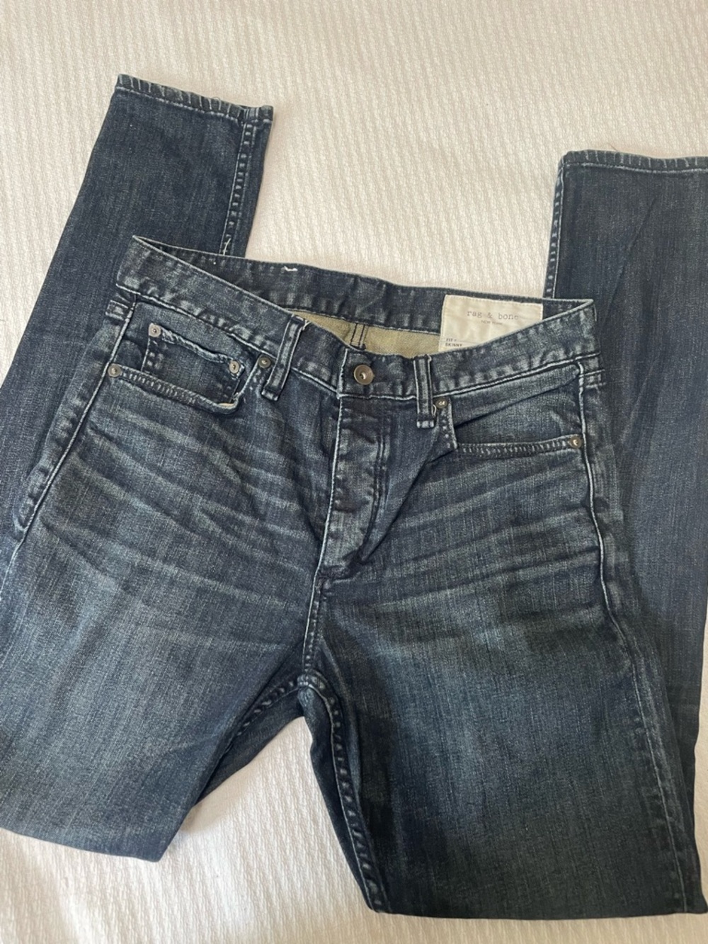 Rag & Bone Ainsley Distressed Jeans 30 x 32 grunge dark wash punk skinny acid